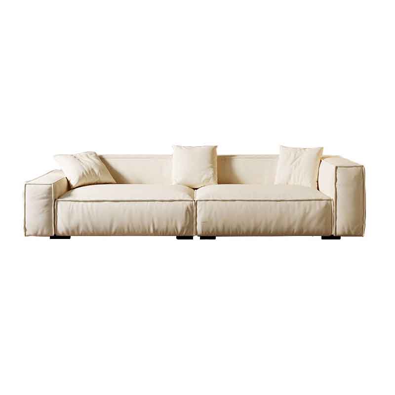 Tight Back Faux Leather Square Arm Sofa with Stain Resistant and Wear Resistance 110"L x 39"W x 28"H Ivory Clearhalo 'furn' 'furn_sofas' 'Furniture' 'furniture_sofas' 'kitchen' 'kitchen_sofas' 'Living Room Furniture' 'Sofa' 'sofas' 4591962
