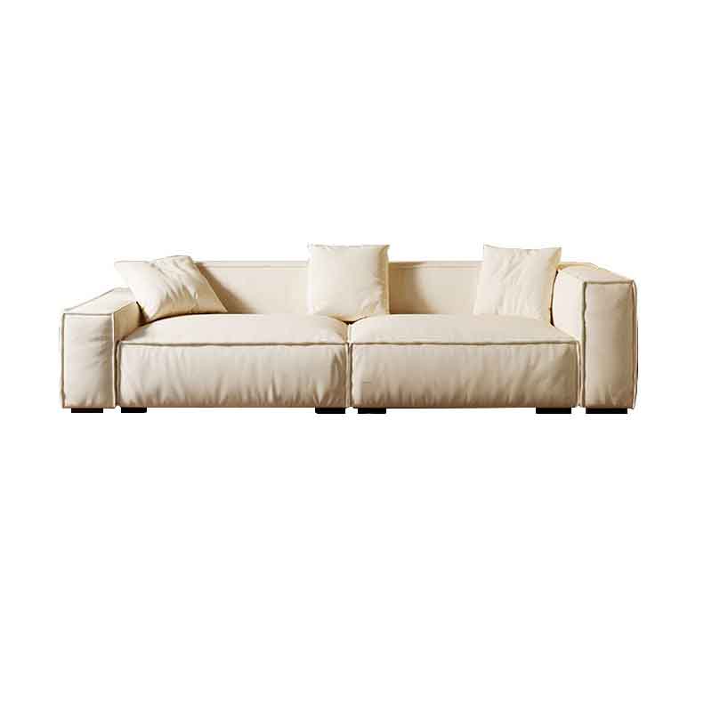 Tight Back Faux Leather Square Arm Sofa with Stain Resistant and Wear Resistance 102"L x 39"W x 27.5"H Ivory Clearhalo 'furn' 'furn_sofas' 'Furniture' 'furniture_sofas' 'kitchen' 'kitchen_sofas' 'Living Room Furniture' 'Sofa' 'sofas' 4591966