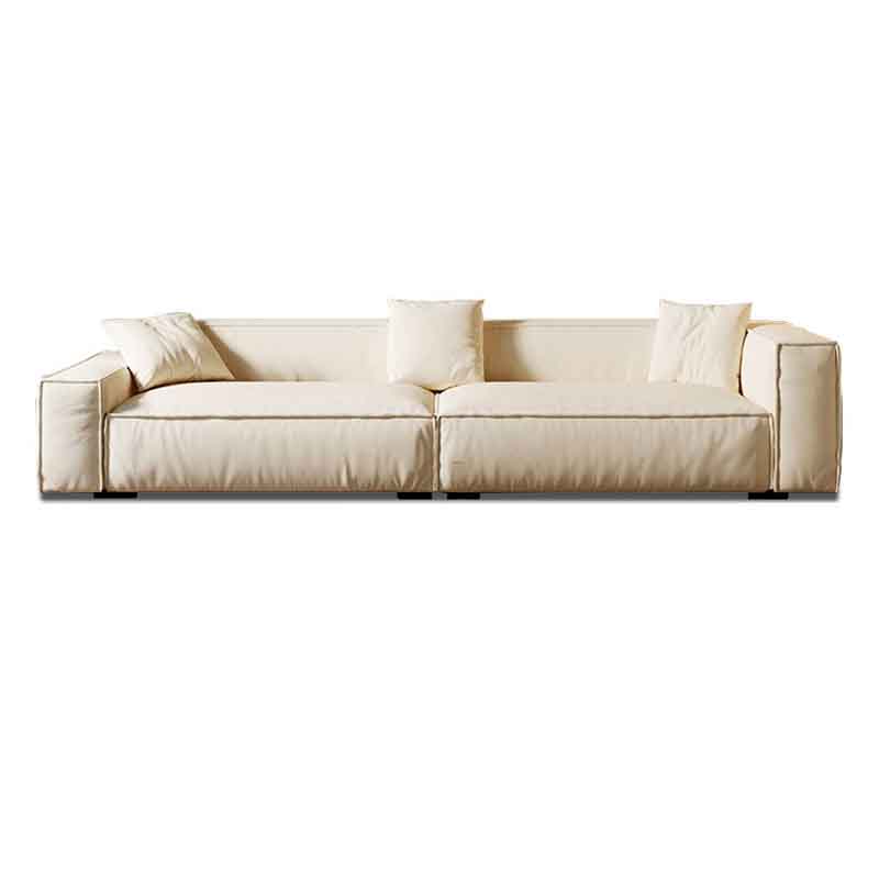 Tight Back Faux Leather Square Arm Sofa with Stain Resistant and Wear Resistance 126"L x 39"W x 28"H Ivory Clearhalo 'furn' 'furn_sofas' 'Furniture' 'furniture_sofas' 'kitchen' 'kitchen_sofas' 'Living Room Furniture' 'Sofa' 'sofas' 4591975