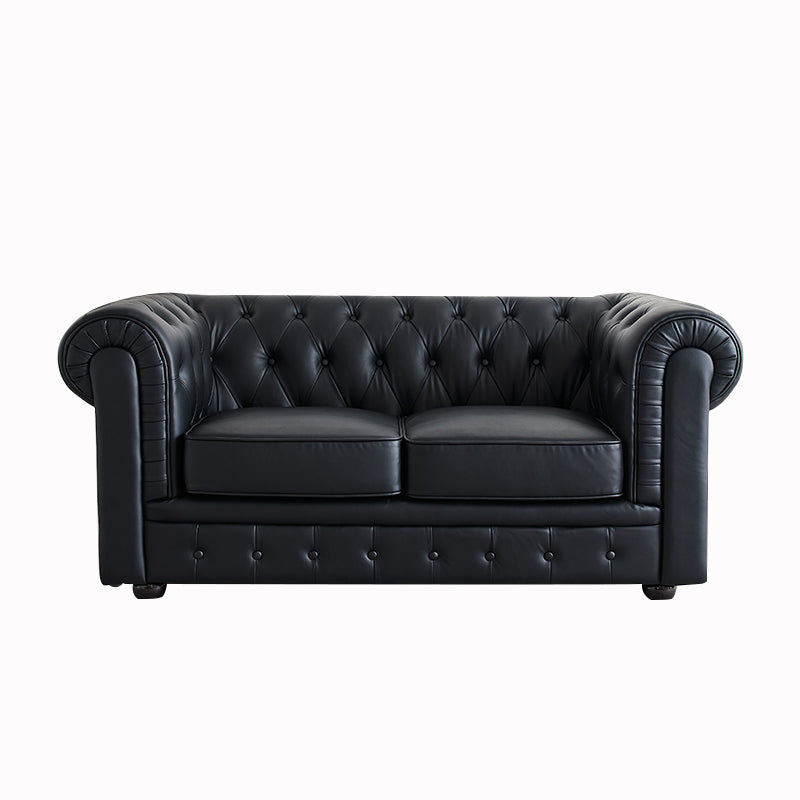 28 " High Modern Faux Leather Rolled Arm Chesterfield Sofa Mid Century Modern Sofa 65"L x 35.5"W x 27.5"H Gloss Black Clearhalo 'furn' 'furn_sofas' 'Furniture' 'furniture_sofas' 'kitchen' 'kitchen_sofas' 'Living Room Furniture' 'Sofa' 'sofas' 4592171
