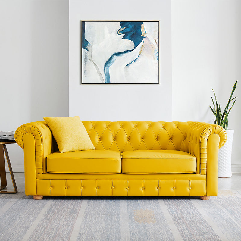 28 " High Modern Faux Leather Rolled Arm Chesterfield Sofa Mid Century Modern Sofa Yellow Clearhalo 'furn' 'furn_sofas' 'Furniture' 'furniture_sofas' 'kitchen' 'kitchen_sofas' 'Living Room Furniture' 'Sofa' 'sofas' 4592175