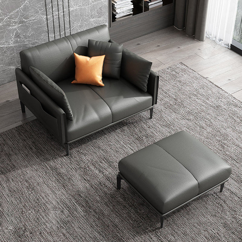 Black Industrial Sofa with Bolster Pillows 31.5"High Square Arm Sofa 59.1"L x 35.4"W x 31.5"H Clearhalo 'furn' 'furn_sofas' 'Furniture' 'furniture_sofas' 'kitchen' 'kitchen_sofas' 'Living Room Furniture' 'Sofa' 'sofas' 4592195