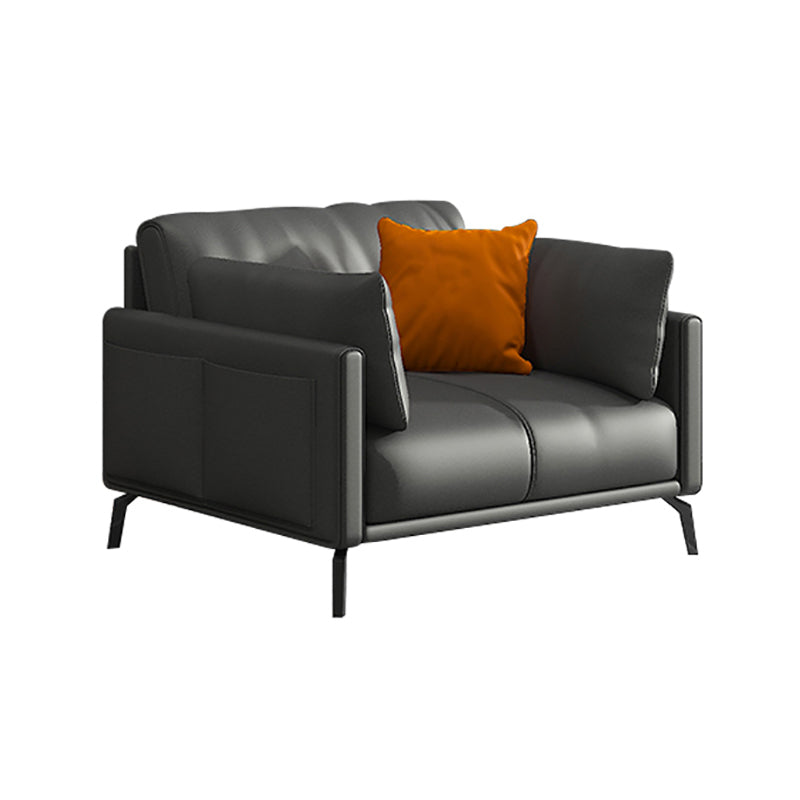 Black Industrial Sofa with Bolster Pillows 31.5"High Square Arm Sofa 35.5"L x 35.5"W x 31.5"H Clearhalo 'furn' 'furn_sofas' 'Furniture' 'furniture_sofas' 'kitchen' 'kitchen_sofas' 'Living Room Furniture' 'Sofa' 'sofas' 4592196