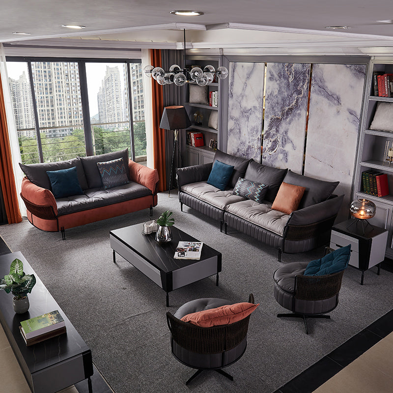 Ultra-Modern Faux Leather Square Arm Sofa with Loose Back Stain Resistant Standard Sofa Clearhalo 'furn' 'furn_sofas' 'Furniture' 'furniture_sofas' 'kitchen' 'kitchen_sofas' 'Living Room Furniture' 'Sofa' 'sofas' 4592214