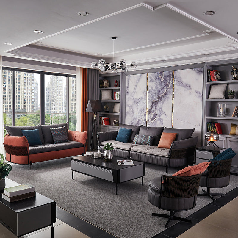 Ultra-Modern Faux Leather Square Arm Sofa with Loose Back Stain Resistant Standard Sofa Clearhalo 'furn' 'furn_sofas' 'Furniture' 'furniture_sofas' 'kitchen' 'kitchen_sofas' 'Living Room Furniture' 'Sofa' 'sofas' 4592215