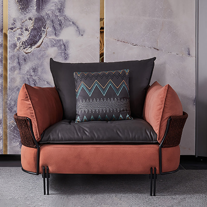 Ultra-Modern Faux Leather Square Arm Sofa with Loose Back Stain Resistant Standard Sofa 45"L x 39.5"W x 33.5"H Orange Clearhalo 'furn' 'furn_sofas' 'Furniture' 'furniture_sofas' 'kitchen' 'kitchen_sofas' 'Living Room Furniture' 'Sofa' 'sofas' 4592217