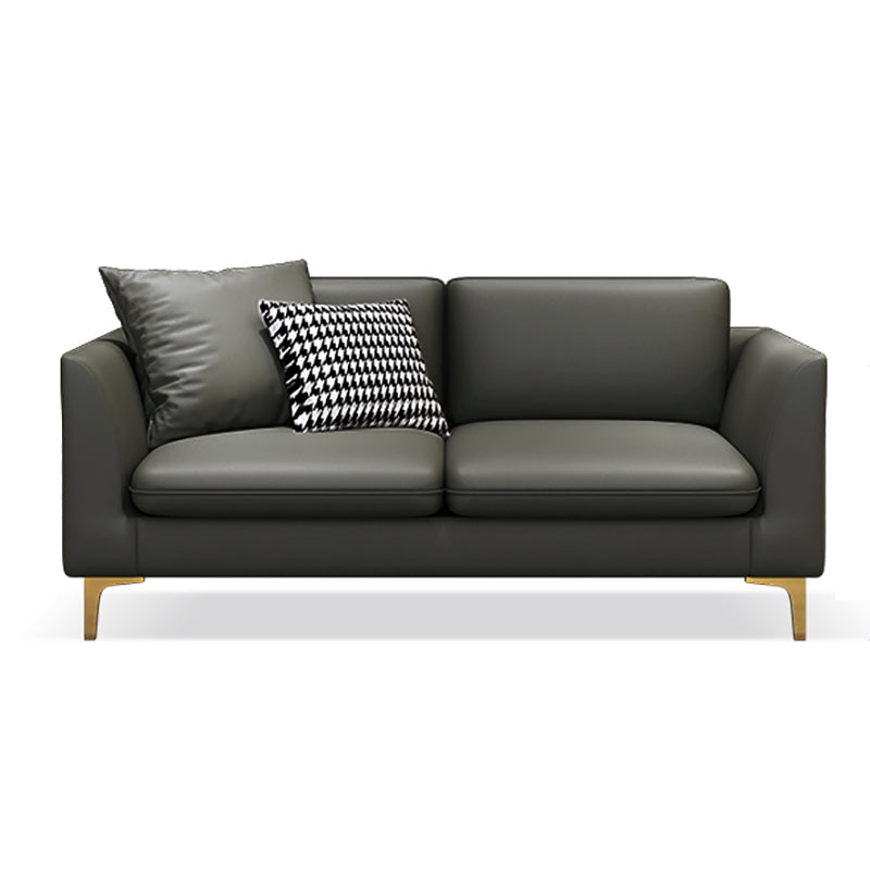 Gold Modern Fabric Sofa with Bolster Pillows 29.53"High Square Arm Sofa 53.1"L x 29.5"W x 29.5"H Dark Gray Clearhalo 'furn' 'furn_sofas' 'Furniture' 'furniture_sofas' 'kitchen' 'kitchen_sofas' 'Living Room Furniture' 'Sofa' 'sofas' 4592233