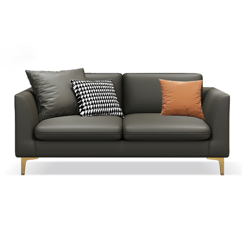 Gold Modern Fabric Sofa with Bolster Pillows 29.53"High Square Arm Sofa 70.9"L x 29.5"W x 29.5"H Dark Gray Clearhalo 'furn' 'furn_sofas' 'Furniture' 'furniture_sofas' 'kitchen' 'kitchen_sofas' 'Living Room Furniture' 'Sofa' 'sofas' 4592234