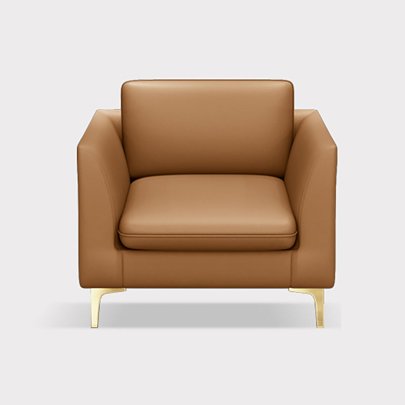 Gold Modern Fabric Sofa with Bolster Pillows 29.53"High Square Arm Sofa 31.5"L x 29.5"W x 29.5"H Brown Clearhalo 'furn' 'furn_sofas' 'Furniture' 'furniture_sofas' 'kitchen' 'kitchen_sofas' 'Living Room Furniture' 'Sofa' 'sofas' 4592240