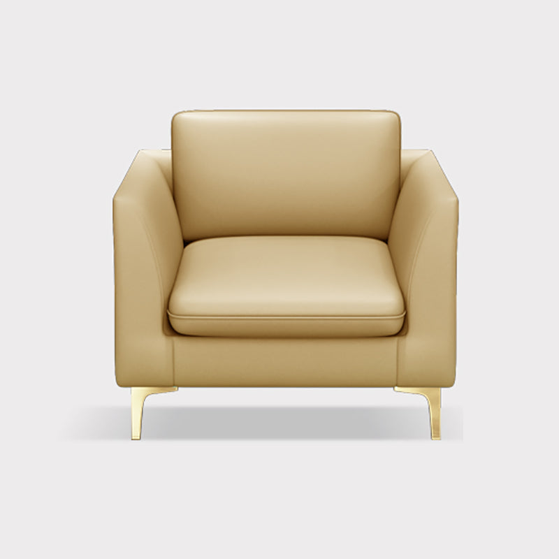 Gold Modern Fabric Sofa with Bolster Pillows 29.53"High Square Arm Sofa 31.5"L x 29.5"W x 29.5"H Light Brown Clearhalo 'furn' 'furn_sofas' 'Furniture' 'furniture_sofas' 'kitchen' 'kitchen_sofas' 'Living Room Furniture' 'Sofa' 'sofas' 4592243