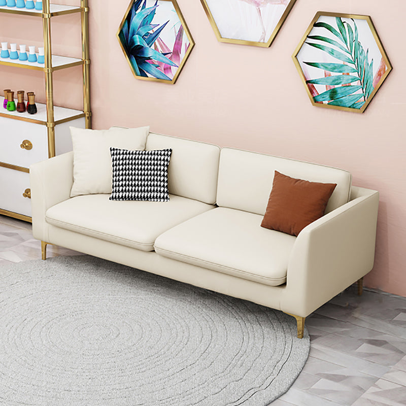 Gold Modern Fabric Sofa with Bolster Pillows 29.53"High Square Arm Sofa 53.1"L x 29.5"W x 29.5"H Off-White Clearhalo 'furn' 'furn_sofas' 'Furniture' 'furniture_sofas' 'kitchen' 'kitchen_sofas' 'Living Room Furniture' 'Sofa' 'sofas' 4592250