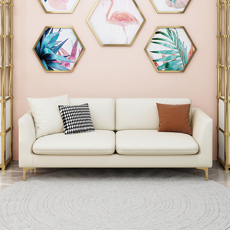 Gold Modern Fabric Sofa with Bolster Pillows 29.53"High Square Arm Sofa 70.9"L x 29.5"W x 29.5"H Off-White Clearhalo 'furn' 'furn_sofas' 'Furniture' 'furniture_sofas' 'kitchen' 'kitchen_sofas' 'Living Room Furniture' 'Sofa' 'sofas' 4592251