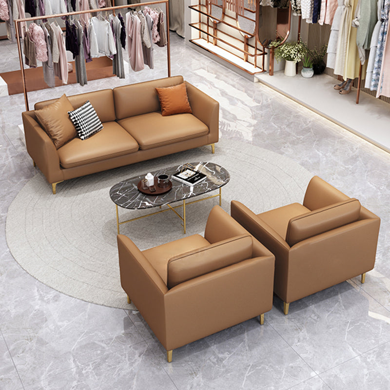 Gold Modern Fabric Sofa with Bolster Pillows 29.53"High Square Arm Sofa Clearhalo 'furn' 'furn_sofas' 'Furniture' 'furniture_sofas' 'kitchen' 'kitchen_sofas' 'Living Room Furniture' 'Sofa' 'sofas' 4592253