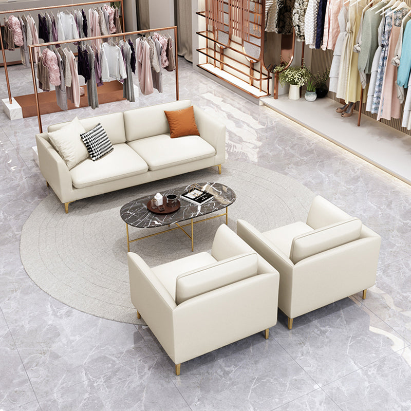 Gold Modern Fabric Sofa with Bolster Pillows 29.53"High Square Arm Sofa Clearhalo 'furn' 'furn_sofas' 'Furniture' 'furniture_sofas' 'kitchen' 'kitchen_sofas' 'Living Room Furniture' 'Sofa' 'sofas' 4592254