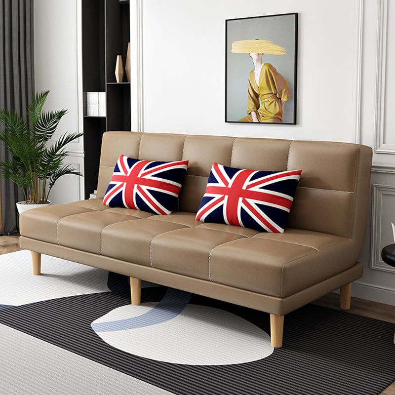 30.31" H Linen Armless Sofa with Biscuit Back Foldable Convertible Sofa Coffee Faux Leather Clearhalo 'furn' 'furn_sofas' 'Furniture' 'furniture_sofas' 'kitchen' 'kitchen_sofas' 'Living Room Furniture' 'Sofa' 'sofas' 4592280