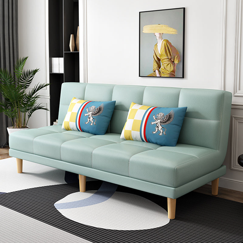 30.31" H Linen Armless Sofa with Biscuit Back Foldable Convertible Sofa Sky Blue Faux Leather Clearhalo 'furn' 'furn_sofas' 'Furniture' 'furniture_sofas' 'kitchen' 'kitchen_sofas' 'Living Room Furniture' 'Sofa' 'sofas' 4592281