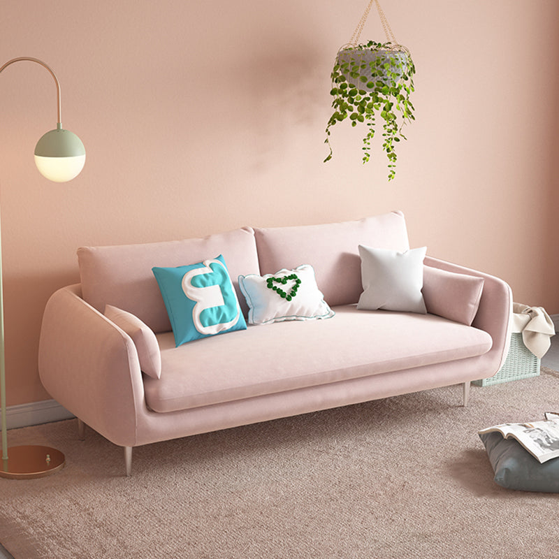 Modern Standard Cushions Sofa 25.5"W Square Arm Sofa with Bolster Pillows for Living Room 71"L x 35.5"W x 31.5"H Pink Clearhalo 'furn' 'furn_sofas' 'Furniture' 'furniture_sofas' 'kitchen' 'kitchen_sofas' 'Living Room Furniture' 'Sofa' 'sofas' 4592353
