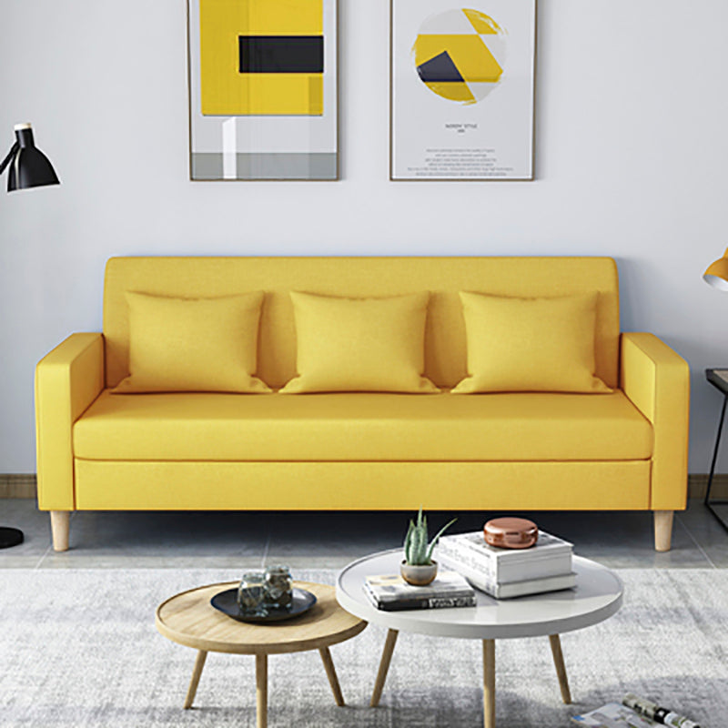 28.35" H Linen Square Arm Modern Sofa with Tight Back Slipcovered Sofa Yellow Clearhalo 'furn' 'furn_sofas' 'Furniture' 'furniture_sofas' 'kitchen' 'kitchen_sofas' 'Living Room Furniture' 'Sofa' 'sofas' 4592366