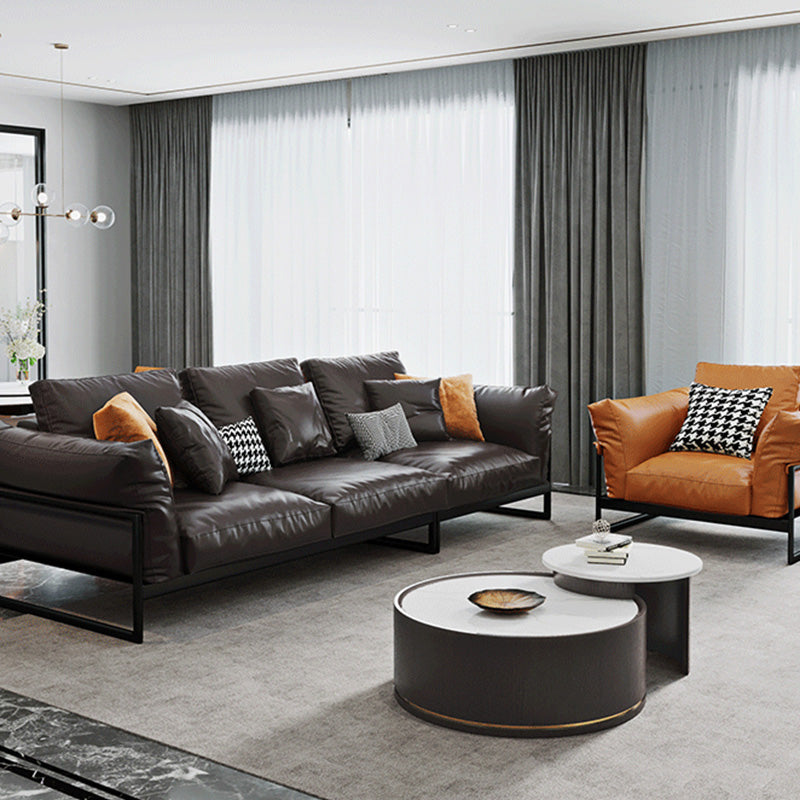 Genuine Leather Classic Industrial Sofa 33.46"High Square Arm Sofa & Bolster Pillows Clearhalo 'furn' 'furn_sofas' 'Furniture' 'furniture_sofas' 'kitchen' 'kitchen_sofas' 'Living Room Furniture' 'Sofa' 'sofas' 4592430