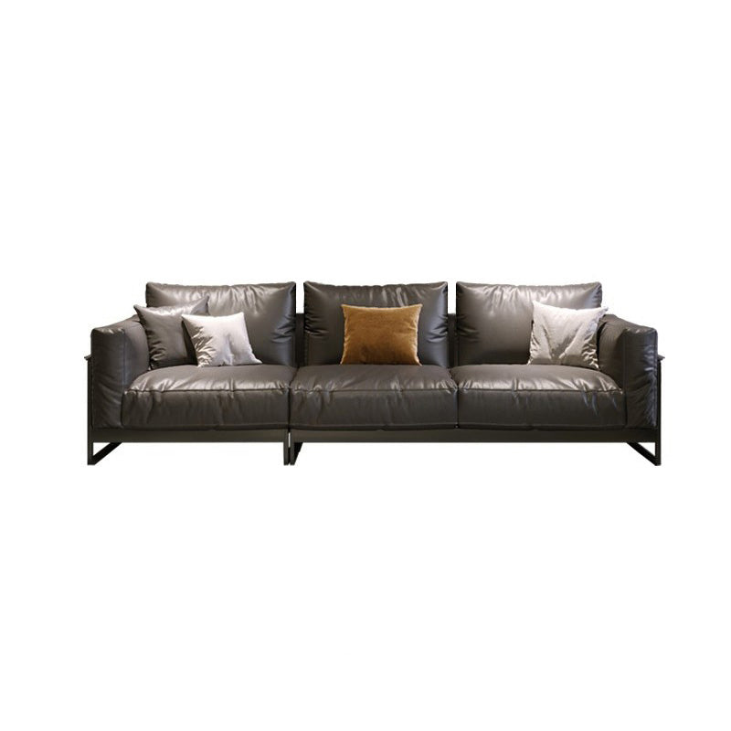 Genuine Leather Classic Industrial Sofa 33.46"High Square Arm Sofa & Bolster Pillows Clearhalo 'furn' 'furn_sofas' 'Furniture' 'furniture_sofas' 'kitchen' 'kitchen_sofas' 'Living Room Furniture' 'Sofa' 'sofas' 4592432