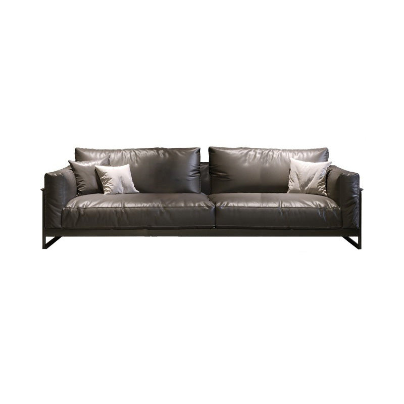 Genuine Leather Classic Industrial Sofa 33.46"High Square Arm Sofa & Bolster Pillows 86.5"L x 41.5"W x 33.5"H Clearhalo 'furn' 'furn_sofas' 'Furniture' 'furniture_sofas' 'kitchen' 'kitchen_sofas' 'Living Room Furniture' 'Sofa' 'sofas' 4592434