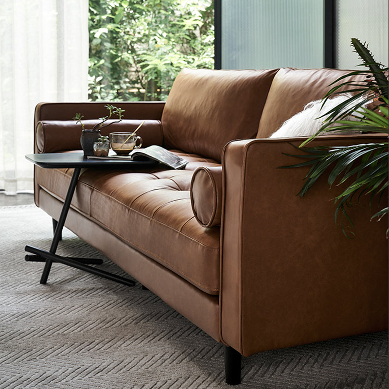 American Traditional Genuine Leather Cushions Sofa 33.46"High Square Arm Sofa,Dark Brown Clearhalo 'furn' 'furn_sofas' 'Furniture' 'furniture_sofas' 'kitchen' 'kitchen_sofas' 'Living Room Furniture' 'Sofa' 'sofas' 4592469