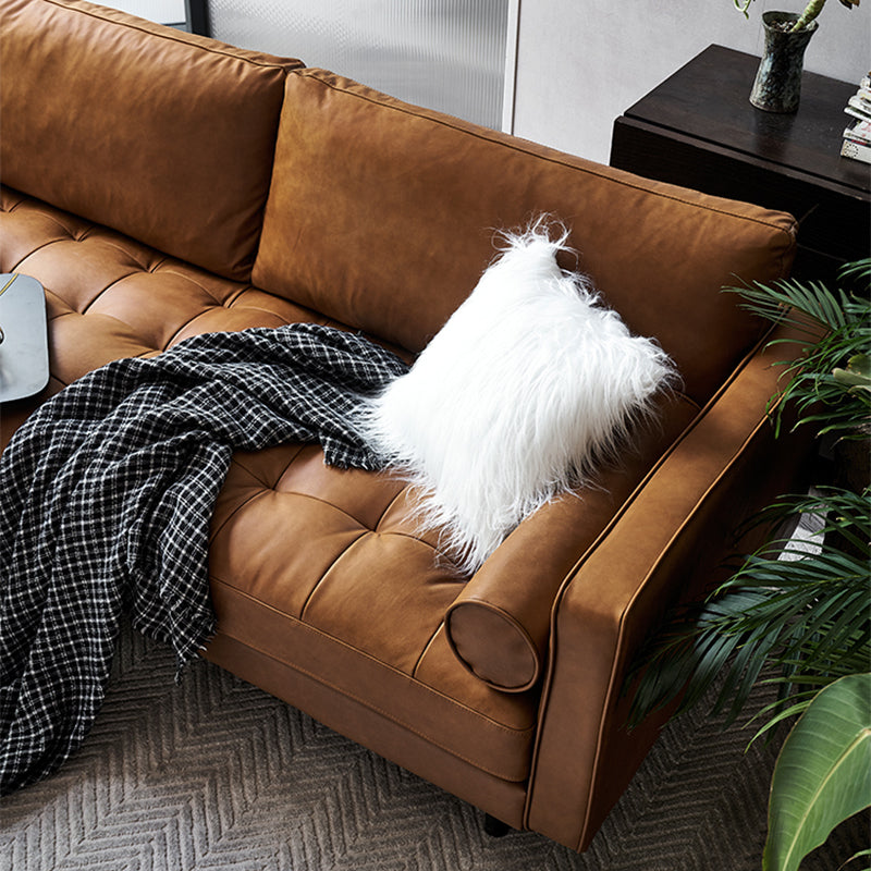 American Traditional Genuine Leather Cushions Sofa 33.46"High Square Arm Sofa,Dark Brown Clearhalo 'furn' 'furn_sofas' 'Furniture' 'furniture_sofas' 'kitchen' 'kitchen_sofas' 'Living Room Furniture' 'Sofa' 'sofas' 4592472