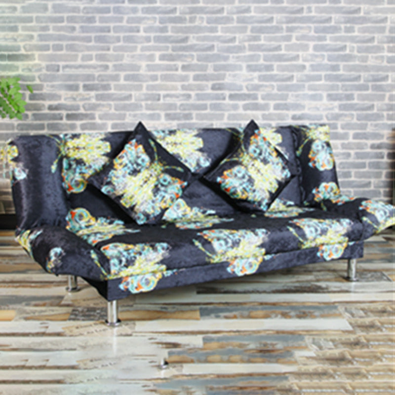 29.53" H Armless Sofa Bed with Tight Back Sofa for Living Room, Apartment Black-Blue-Yellow Suede Clearhalo 'furn' 'furn_sofas' 'Furniture' 'furniture_sofas' 'kitchen' 'kitchen_sofas' 'Living Room Furniture' 'Sofa' 'sofas' 4592529