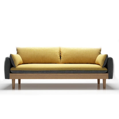 Loose Back Linen Square Arm Transitional Modern Settee with slipcovered Gray-Yellow Clearhalo 'furn' 'furn_sofas' 'Furniture' 'furniture_sofas' 'kitchen' 'kitchen_sofas' 'Living Room Furniture' 'Sofa' 'sofas' 4592570