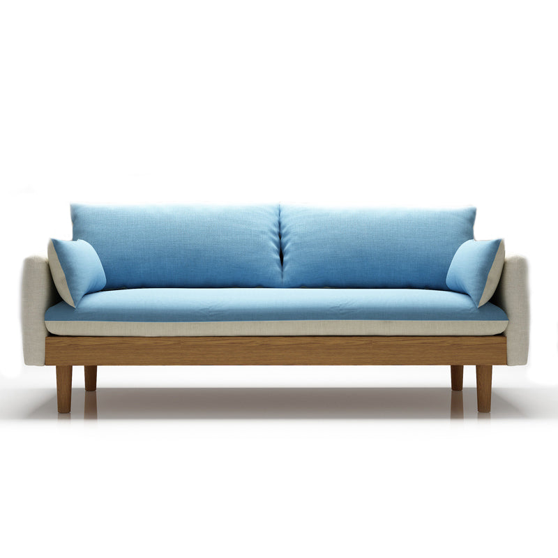 Loose Back Linen Square Arm Transitional Modern Settee with slipcovered White-Blue Clearhalo 'furn' 'furn_sofas' 'Furniture' 'furniture_sofas' 'kitchen' 'kitchen_sofas' 'Living Room Furniture' 'Sofa' 'sofas' 4592572