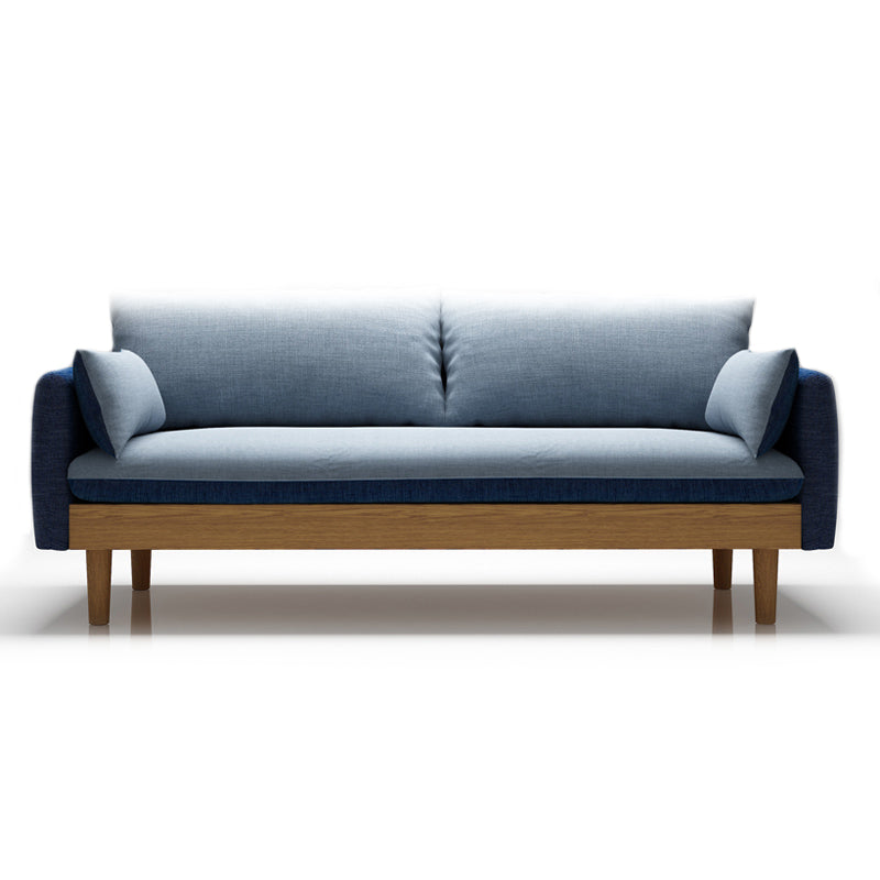 Loose Back Linen Square Arm Transitional Modern Settee with slipcovered Sky Blue Clearhalo 'furn' 'furn_sofas' 'Furniture' 'furniture_sofas' 'kitchen' 'kitchen_sofas' 'Living Room Furniture' 'Sofa' 'sofas' 4592574