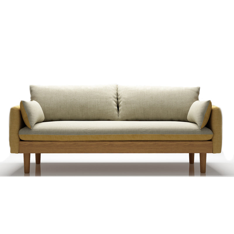 Loose Back Linen Square Arm Transitional Modern Settee with slipcovered Beige Clearhalo 'furn' 'furn_sofas' 'Furniture' 'furniture_sofas' 'kitchen' 'kitchen_sofas' 'Living Room Furniture' 'Sofa' 'sofas' 4592576