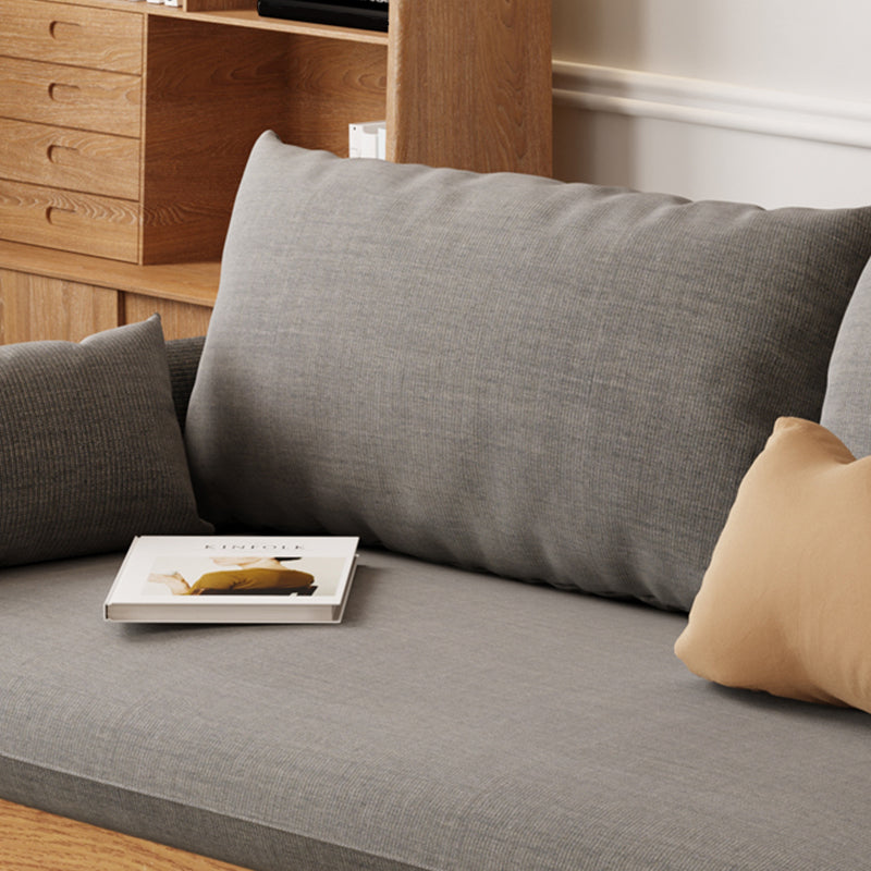 Loose Back Linen Square Arm Transitional Modern Settee with slipcovered Clearhalo 'furn' 'furn_sofas' 'Furniture' 'furniture_sofas' 'kitchen' 'kitchen_sofas' 'Living Room Furniture' 'Sofa' 'sofas' 4592577