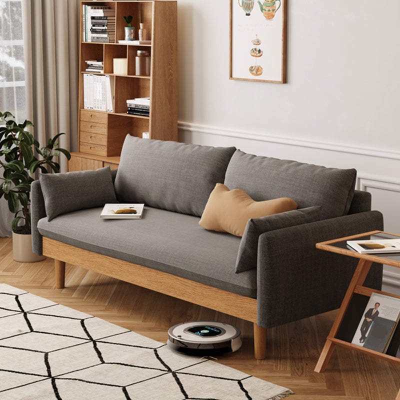 Loose Back Linen Square Arm Transitional Modern Settee with slipcovered 63"L x 29.5"W x 29.5"H Dark Gray-White Latex Clearhalo 'furn' 'furn_sofas' 'Furniture' 'furniture_sofas' 'kitchen' 'kitchen_sofas' 'Living Room Furniture' 'Sofa' 'sofas' 4592580