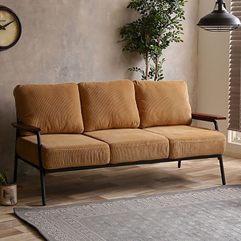 Loose Back Square Arm Classic Industrial Settee for Apartment and Living Room 63"L x 28"W x 31"H Yellow Corduroy Clearhalo 'furn' 'furn_sofas' 'Furniture' 'furniture_sofas' 'kitchen' 'kitchen_sofas' 'Living Room Furniture' 'Sofa' 'sofas' 4592593