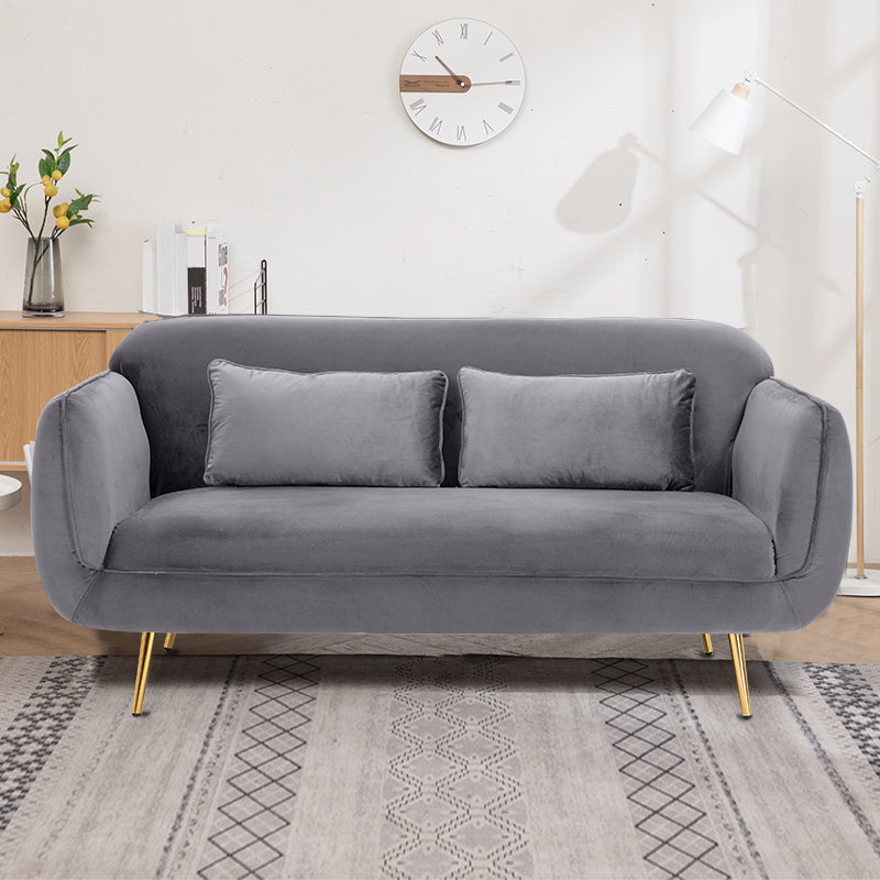 Velvet Modern Standard Tight Back Sofa 30"W Square Arm with Bolster Pillows Dark Gray Clearhalo 'furn' 'furn_sofas' 'Furniture' 'furniture_sofas' 'kitchen' 'kitchen_sofas' 'Living Room Furniture' 'Sofa' 'sofas' 4595846