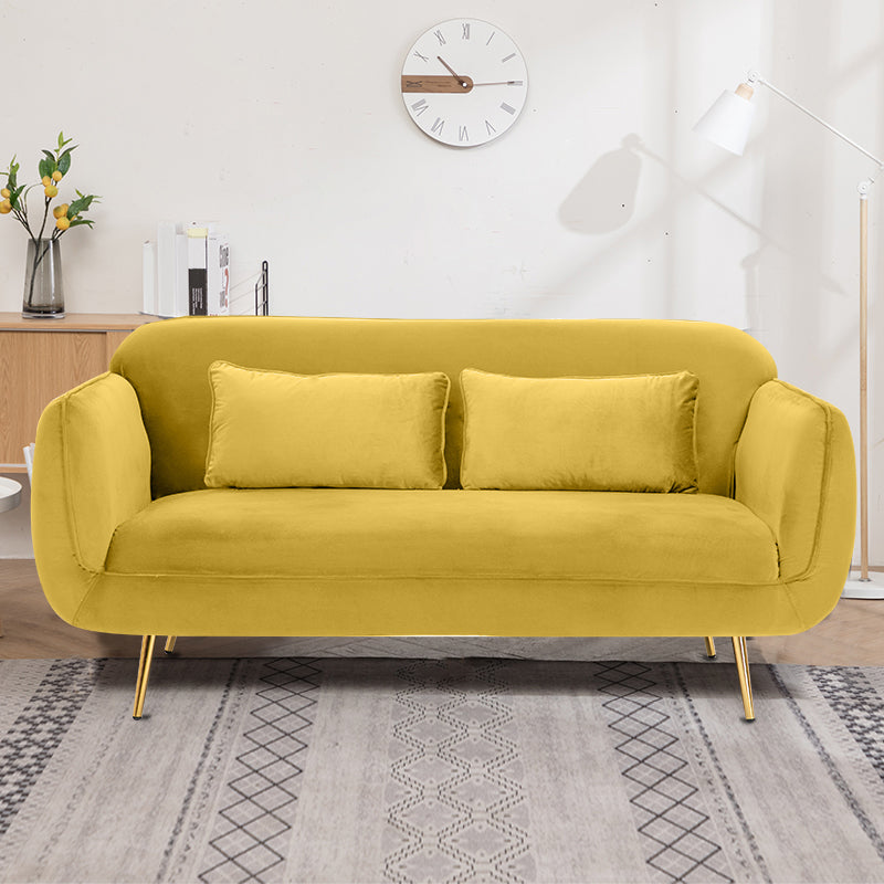 Velvet Modern Standard Tight Back Sofa 30"W Square Arm with Bolster Pillows Yellow Clearhalo 'furn' 'furn_sofas' 'Furniture' 'furniture_sofas' 'kitchen' 'kitchen_sofas' 'Living Room Furniture' 'Sofa' 'sofas' 4595847