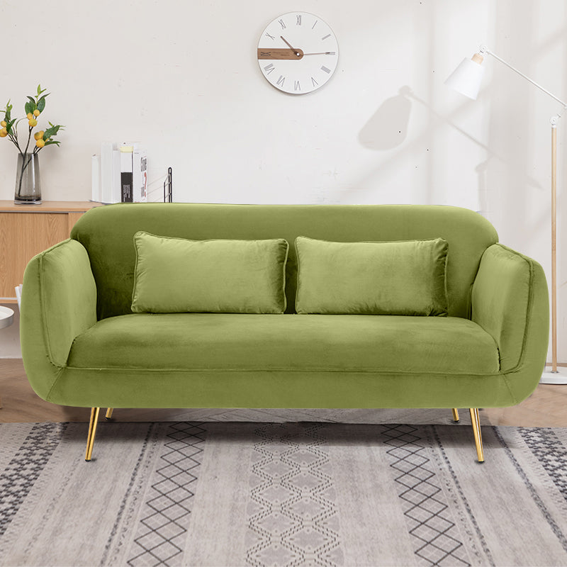 Velvet Modern Standard Tight Back Sofa 30"W Square Arm with Bolster Pillows Green Clearhalo 'furn' 'furn_sofas' 'Furniture' 'furniture_sofas' 'kitchen' 'kitchen_sofas' 'Living Room Furniture' 'Sofa' 'sofas' 4595850