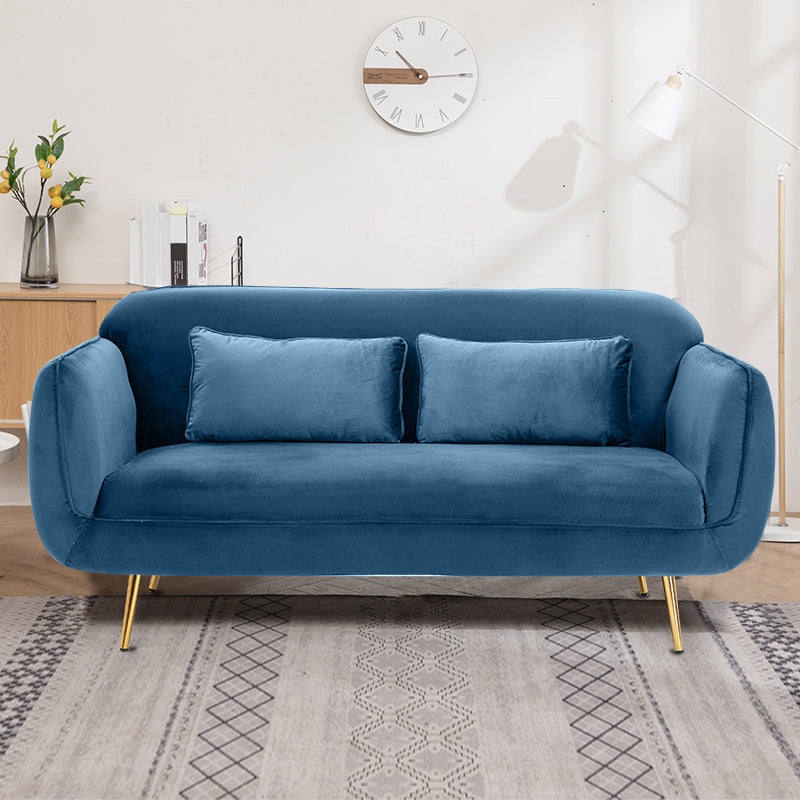 Velvet Modern Standard Tight Back Sofa 30"W Square Arm with Bolster Pillows Dark Blue Clearhalo 'furn' 'furn_sofas' 'Furniture' 'furniture_sofas' 'kitchen' 'kitchen_sofas' 'Living Room Furniture' 'Sofa' 'sofas' 4595852
