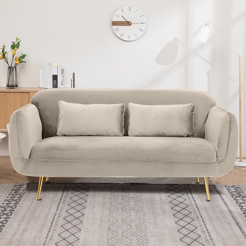 Velvet Modern Standard Tight Back Sofa 30"W Square Arm with Bolster Pillows Khaki Clearhalo 'furn' 'furn_sofas' 'Furniture' 'furniture_sofas' 'kitchen' 'kitchen_sofas' 'Living Room Furniture' 'Sofa' 'sofas' 4595854