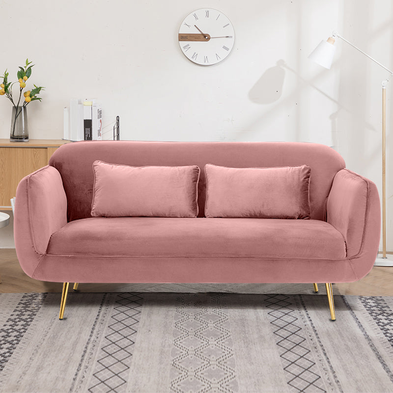 Velvet Modern Standard Tight Back Sofa 30"W Square Arm with Bolster Pillows Brick Red Clearhalo 'furn' 'furn_sofas' 'Furniture' 'furniture_sofas' 'kitchen' 'kitchen_sofas' 'Living Room Furniture' 'Sofa' 'sofas' 4595855