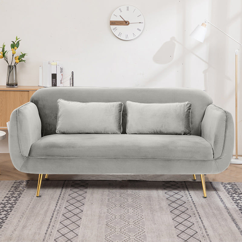 Velvet Modern Standard Tight Back Sofa 30"W Square Arm with Bolster Pillows Light Gray Clearhalo 'furn' 'furn_sofas' 'Furniture' 'furniture_sofas' 'kitchen' 'kitchen_sofas' 'Living Room Furniture' 'Sofa' 'sofas' 4595858