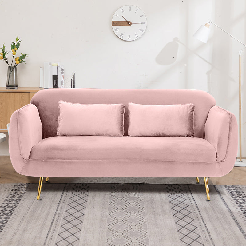 Velvet Modern Standard Tight Back Sofa 30"W Square Arm with Bolster Pillows Pink Clearhalo 'furn' 'furn_sofas' 'Furniture' 'furniture_sofas' 'kitchen' 'kitchen_sofas' 'Living Room Furniture' 'Sofa' 'sofas' 4595862
