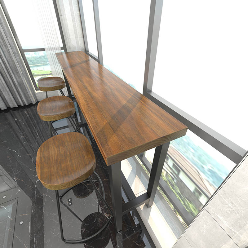 Brown Modern Style Bar Table Pine Wood and Iron Outdoor Bar Table 63"L x 15.7"W x 41.3"H Without Chairs Clearhalo 'Bar Furniture' 'Bar Tables' 'bar_tables' 'furn' 'furn_bar_tables' 'Furniture' 'furniture_bar_tables' 'Kitchen & Dining Furniture' 4598163