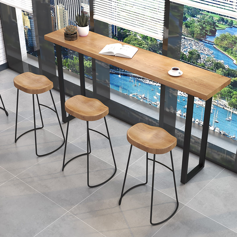 Brown Modern Style Table Pine Wood and Iron Breakroom Bar Table 70.9"L x 15.7"W x 41.3"H Without Chairs Clearhalo 'Bar Furniture' 'Bar Tables' 'bar_tables' 'furn' 'furn_bar_tables' 'Furniture' 'furniture_bar_tables' 'Kitchen & Dining Furniture' 4598174