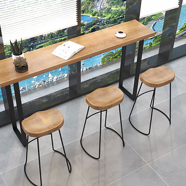 Brown Modern Style Table Pine Wood and Iron Breakroom Bar Table 55.1"L x 15.7"W x 41.3"H Without Chairs Clearhalo 'Bar Furniture' 'Bar Tables' 'bar_tables' 'furn' 'furn_bar_tables' 'Furniture' 'furniture_bar_tables' 'Kitchen & Dining Furniture' 4598175