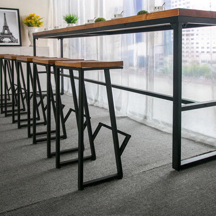 Brown Modern Style Bar Table Solid Wood and Iron Breakroom Bar Table Clearhalo 'Bar Furniture' 'Bar Tables' 'bar_tables' 'furn' 'furn_bar_tables' 'Furniture' 'furniture_bar_tables' 'Kitchen & Dining Furniture' 4598192