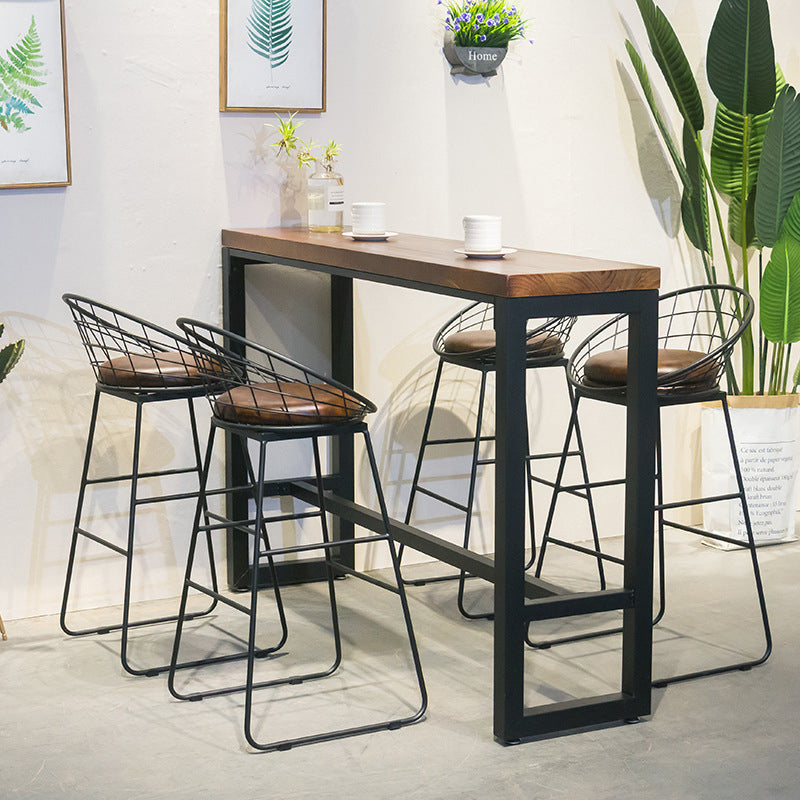 Brown Modern Style Bar Table Solid Wood and Iron with Footrest Coffee Shop Table 70.9"L x 15.7"W x 41.3"H Without Chairs Clearhalo 'Bar Furniture' 'Bar Tables' 'bar_tables' 'furn' 'furn_bar_tables' 'Furniture' 'furniture_bar_tables' 'Kitchen & Dining Furniture' 4598211