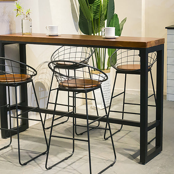 Brown Modern Style Bar Table Solid Wood and Iron with Footrest Coffee Shop Table 59.1"L x 15.7"W x 41.3"H Without Chairs Clearhalo 'Bar Furniture' 'Bar Tables' 'bar_tables' 'furn' 'furn_bar_tables' 'Furniture' 'furniture_bar_tables' 'Kitchen & Dining Furniture' 4598212