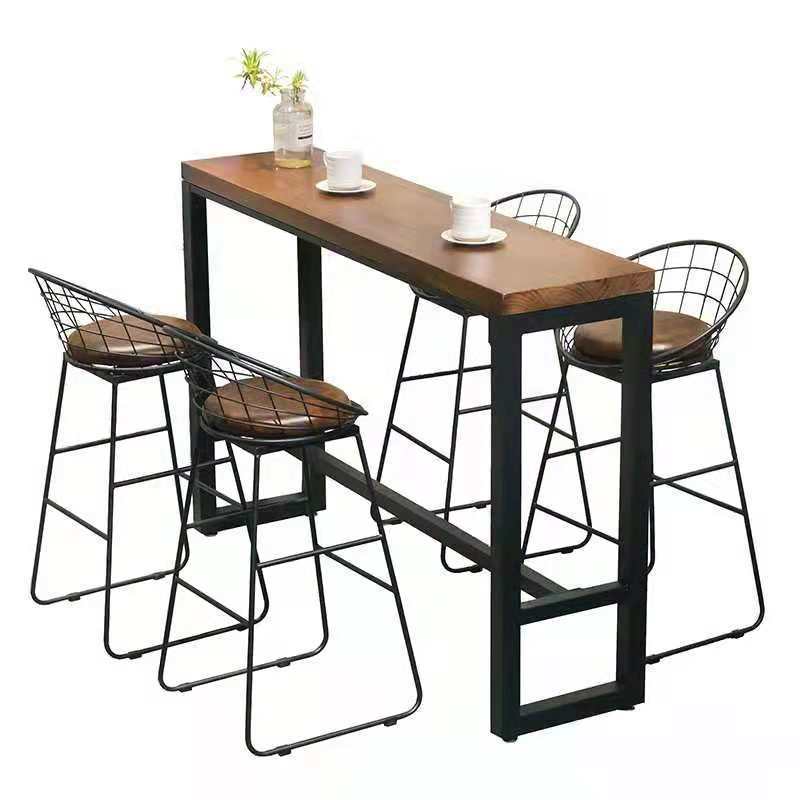 Brown Modern Style Bar Table Solid Wood and Iron with Footrest Coffee Shop Table Without Chairs Clearhalo 'Bar Furniture' 'Bar Tables' 'bar_tables' 'furn' 'furn_bar_tables' 'Furniture' 'furniture_bar_tables' 'Kitchen & Dining Furniture' 4598214